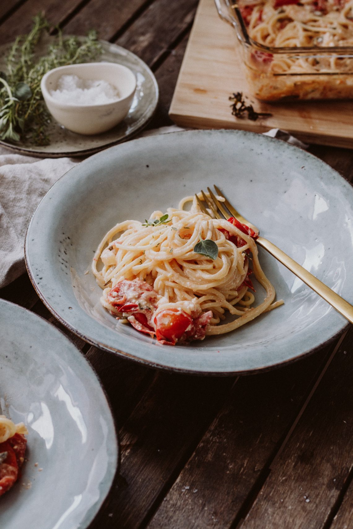 Rezept: Spaghetti mit Tomaten-Feta-Soße aus dem Ofen